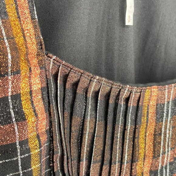 Free People Barcelona Shimmer Plaid Metallic Mini Dress in Black Pockets SP - Picture 5 of 15